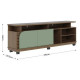 Meuble TV 75 Pouces Vert Olive et Chêne 2 Portes 9 Niches L 180 H 62 P 39.3 cm