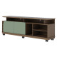 Meuble TV 75 Pouces Vert Olive et Chêne 2 Portes 9 Niches L 180 H 62 P 39.3 cm