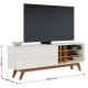 Meuble TV 75 Pouces Blanc Chêne Pieds Bois 2 Portes 11 Niches L 180 H 64.2 P 36.5 cm