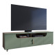 Meuble TV 75 Pouces Veret Olive et Chêne 4 Portes 8 Niches Roulettes L 200 H 55 P 38 cm