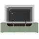 Meuble TV 75 Pouces Veret Olive et Chêne 4 Portes 8 Niches Roulettes L 200 H 55 P 38 cm