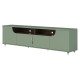 Meuble TV 75 Pouces Veret Olive et Chêne 4 Portes 8 Niches Roulettes L 200 H 55 P 38 cm