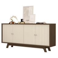 Buffet 4 Portes 180 cm Blanc Ecru et Chêne